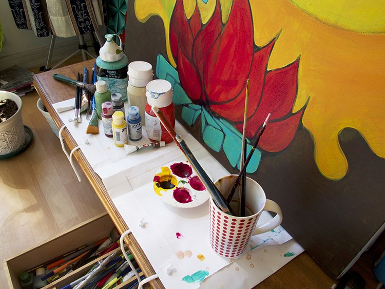 Pamela's painting process.